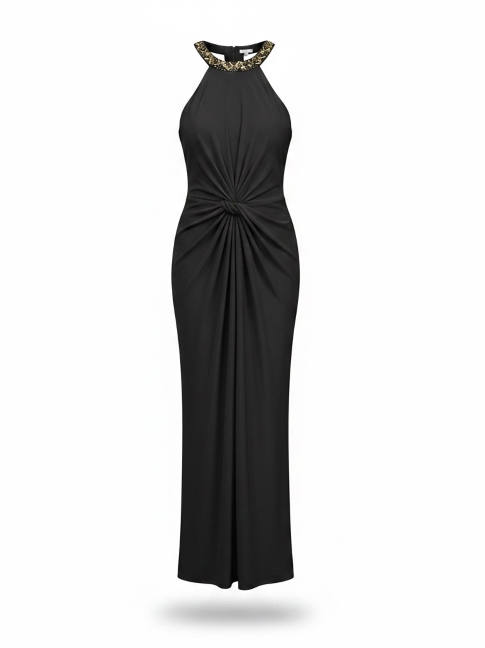 Blu Sage Black Maxi Halter Dress with Gold Neckline